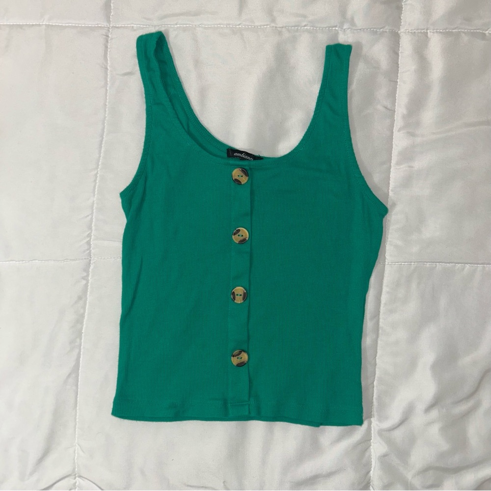 Green Button-Front Tank Top